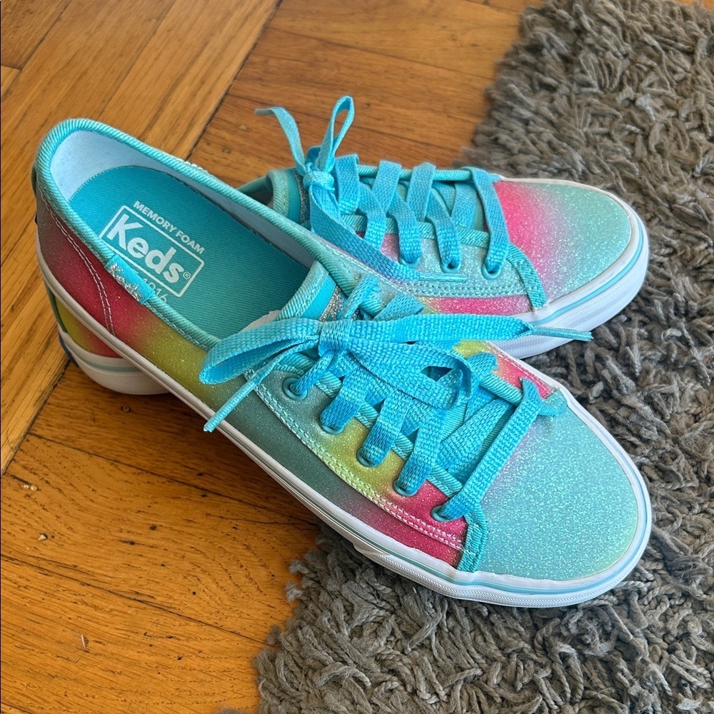 NEW Keds Girls Double Up Glitter Canvas Sneakers Pink Turquoise Yellow Laced
